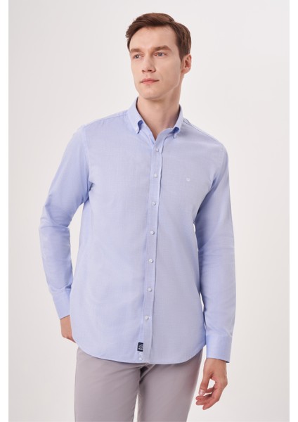 Regular Fit Paşa Yaka Mavi Erkek Gömlek GM23Y231163_D35 fırsatları