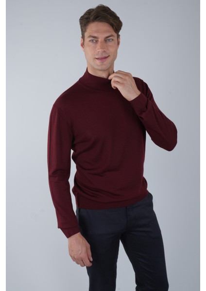 Erkek Yün Basic Yarım Balıkçı Yaka Triko Bordo TR23KNOS23210_D25 modelleri