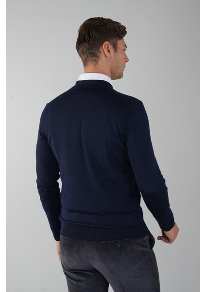 Polo Yaka Fermuar Detaylı Lacivert Erkek Yün Triko TR23KNOS23211_D39 fiyatları
