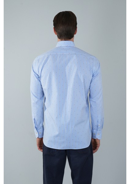 Regular Fit Uzun Kollu Mavi Pamuk Erkek Gömlek GMCZG250095_D35 fiyatları