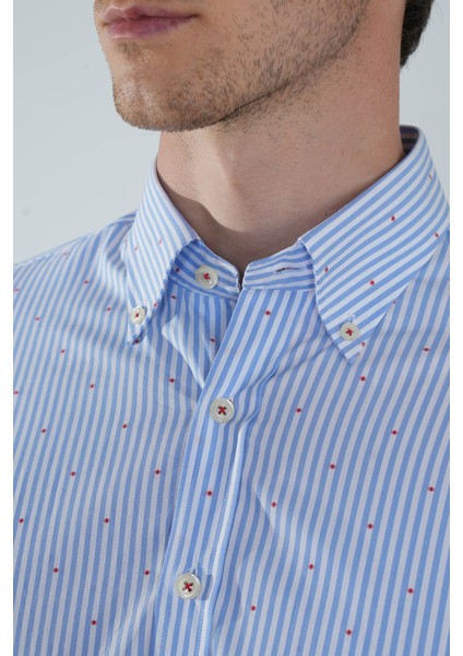 Regular Fit Uzun Kollu Mavi Pamuk Erkek Gömlek GMCZG250095_D35 modelleri