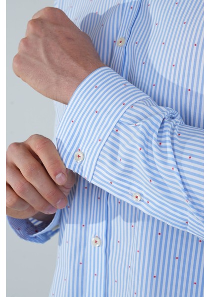 Regular Fit Uzun Kollu Mavi Pamuk Erkek Gömlek GMCZG250095_D35 fırsatları