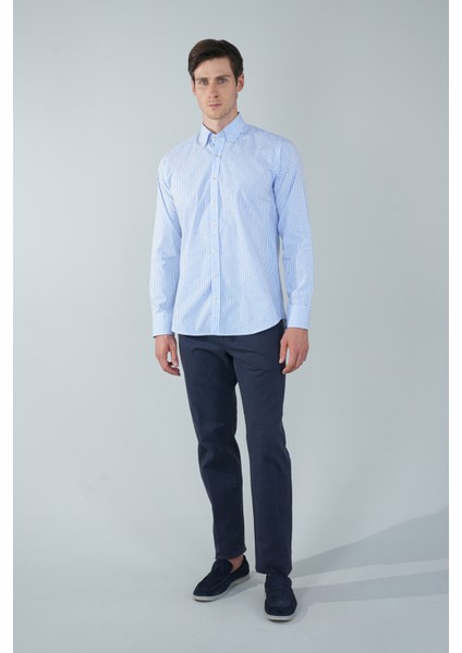 Regular Fit Uzun Kollu Mavi Pamuk Erkek Gömlek GMCZG250095_D35 indirimleri