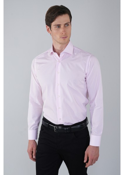 Pembe Uzun Kol İtalyan Yaka Cepsiz Erkek Gömlek GMKLS250033_D29