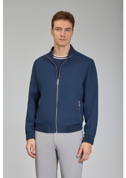 Lacivert Yazlık Keten Erkek Mont MNT25Y25002_D39