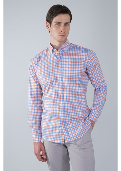 Regular Fit Paşa Yaka Cepsiz Turuncu Pamuk Erkek Gömlek GMCZG250049_D64