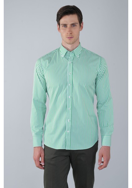 Regular Fit Cepsiz Yeşil Pamuk Erkek Gömlek GMCZG250038_D47