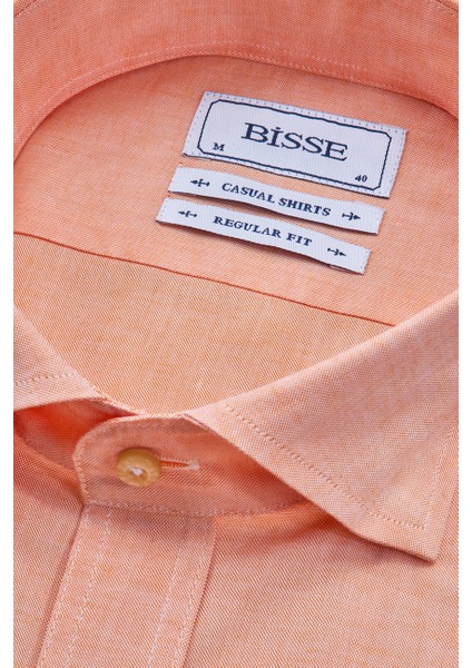 Regular Fit Yaka Düğmeli Oranj Pamuk Erkek Gömlek GMOKA1224003_D22 fırsatları