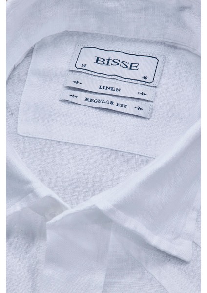 Regular Fit Birit Yaka Beyaz Keten Erkek Gömlek GMKTNA1224013_D01 modelleri