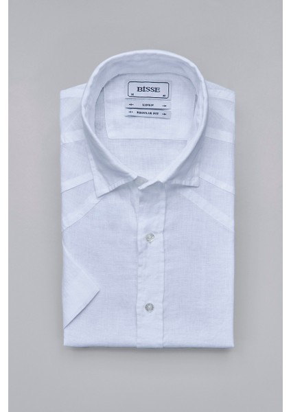 Regular Fit Birit Yaka Beyaz Keten Erkek Gömlek GMKTNA1224013_D01 fırsatları