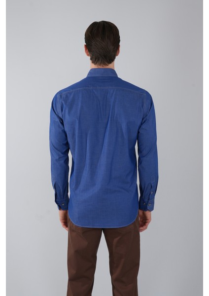 Erkek Mavi Regular Fit Paşa Yaka Tek Cep Gömlek GMARS250007_D35 fiyatları