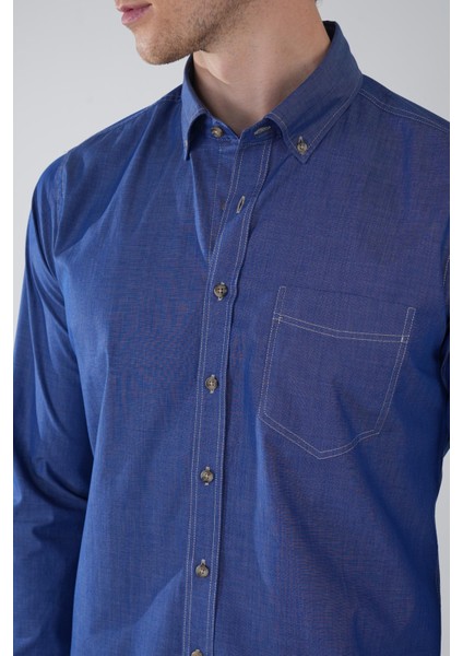 Erkek Mavi Regular Fit Paşa Yaka Tek Cep Gömlek GMARS250007_D35 modelleri