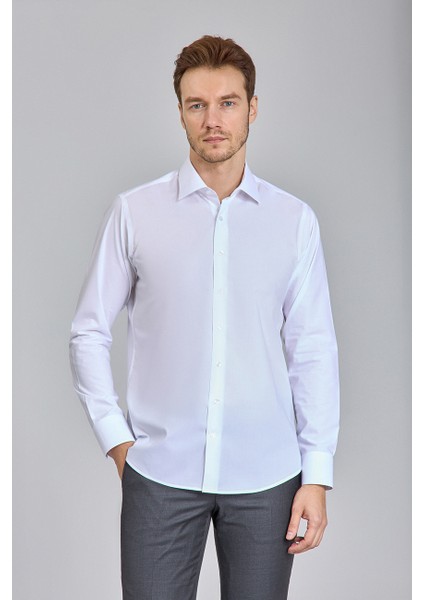 Beyaz Regular Fit Klasik Yaka Erkek Gömlek GMKLS250048_D01