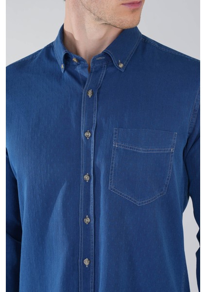 Erkek Lacivert Uzun Kol Paşa Yaka Tek Cep Gömlek GMARS250008_D39 modelleri