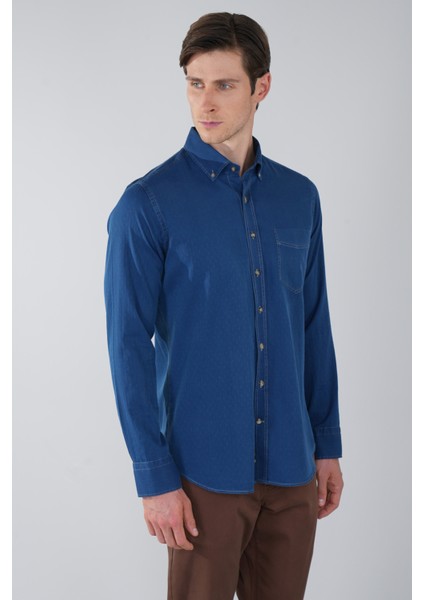 Erkek Lacivert Uzun Kol Paşa Yaka Tek Cep Gömlek GMARS250008_D39 fırsatları