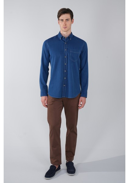 Erkek Lacivert Uzun Kol Paşa Yaka Tek Cep Gömlek GMARS250008_D39 indirimleri