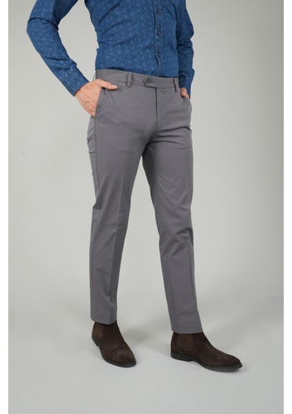 Koyu Gri Pamuk 4 Cepli Pilesiz Erkek Pantolon PNS24Y24108_D56
