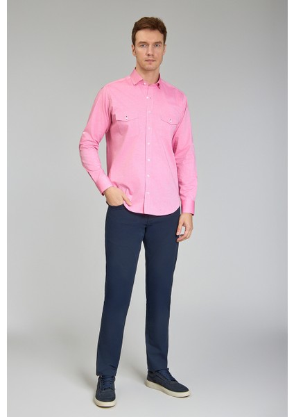 Regular Fit Yaka Düğmeli Pembe Pamuk Erkek Gömlek GMOKA1224003_D29 fiyatları