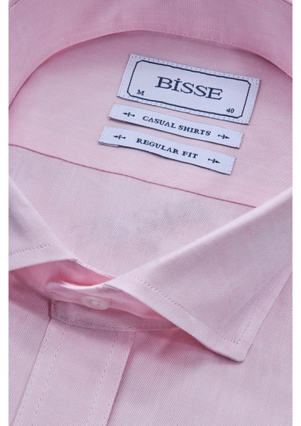 Regular Fit Yaka Düğmeli Pembe Pamuk Erkek Gömlek GMOKA1224003_D29 modelleri