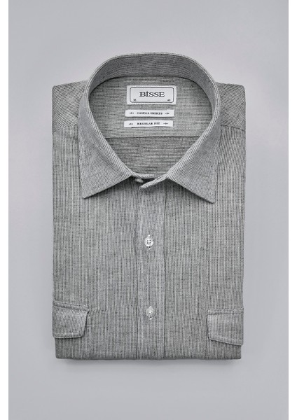 Regular Fit Spor Yaka Gri Pamuk Keten Erkek Gömlek GMKTN3SP224007_D55 modelleri