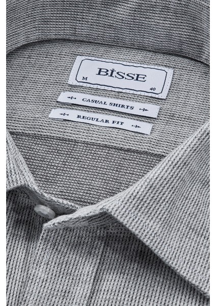 Regular Fit Spor Yaka Gri Pamuk Keten Erkek Gömlek GMKTN3SP224007_D55 fırsatları