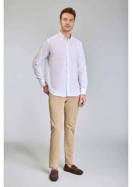 Regular Fit Paşa Yaka Bej Pamuk Keten Erkek Gömlek GMKTN3PS224018_D07 fiyatları