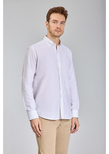 Regular Fit Paşa Yaka Bej Pamuk Keten Erkek Gömlek GMKTN3PS224018_D07 indirimleri