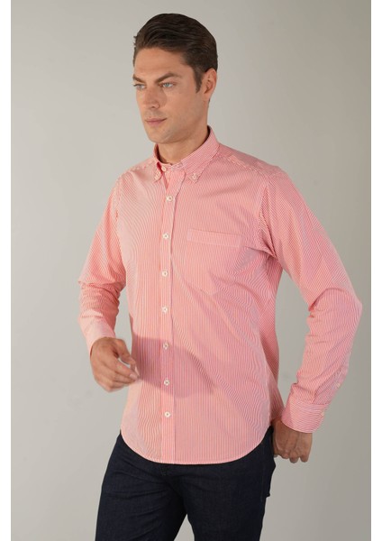 Uzun Kol Cepsiz Turuncu Pamuk Erkek Gömlek GMCZG250019_D64