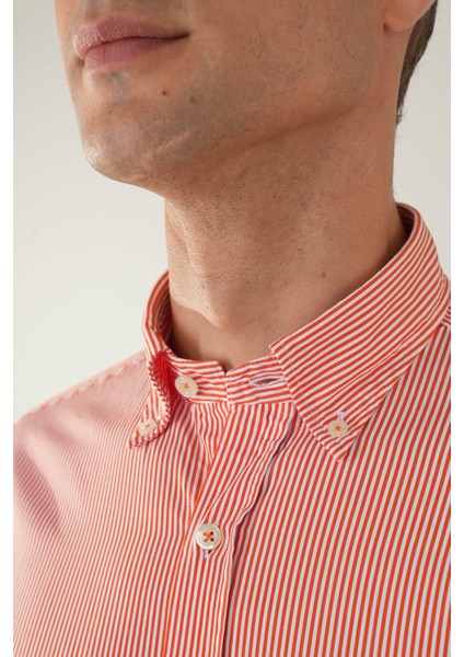 Uzun Kol Cepsiz Turuncu Pamuk Erkek Gömlek GMCZG250019_D64 modelleri