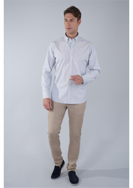 Uzun Kol Paşa Yaka Cepsiz Gri Pamuk Erkek Gömlek GMCZG250013_D55 indirimleri