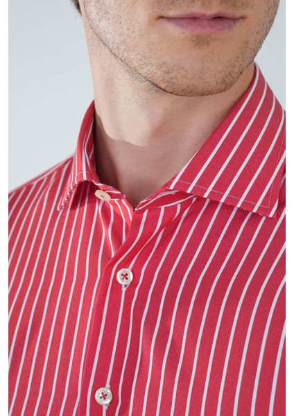 Uzun Kol İtalyan Yaka Cepsiz Kırmızı Pamuk Erkek Gömlek GMCZG250033_D24 modelleri