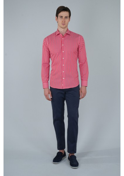 Uzun Kol İtalyan Yaka Cepsiz Kırmızı Pamuk Erkek Gömlek GMCZG250033_D24 indirimleri