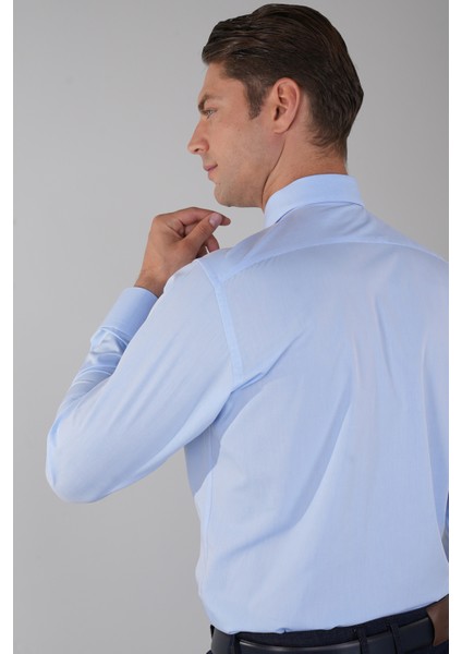 Mavi Uzun Kol Klasik Yaka Cepsiz Basic Erkek Gömlek GMKLS250007_D35 fiyatları