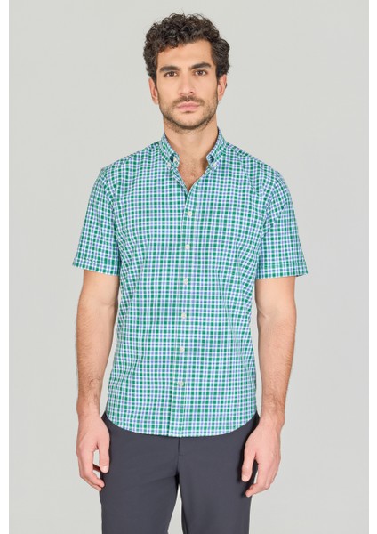 Regular Fit Paşa Yaka Pamuk Yeşil Erkek Gömlek GMCZG250115_D47