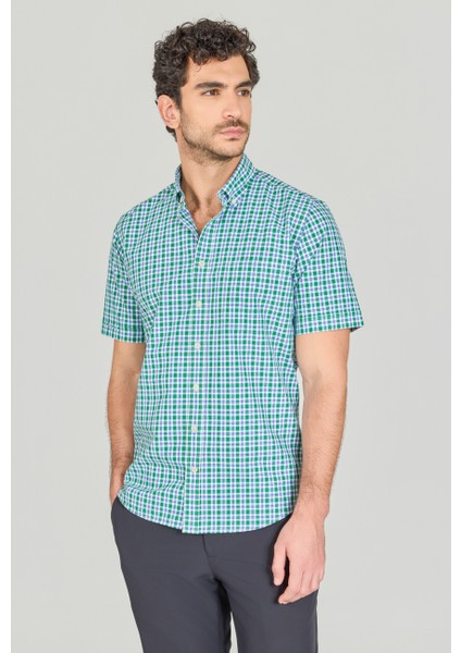 Regular Fit Paşa Yaka Pamuk Yeşil Erkek Gömlek GMCZG250115_D47 modelleri