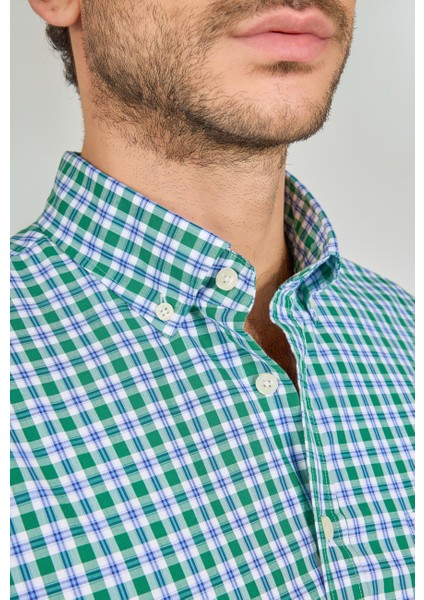 Regular Fit Paşa Yaka Pamuk Yeşil Erkek Gömlek GMCZG250115_D47 fırsatları