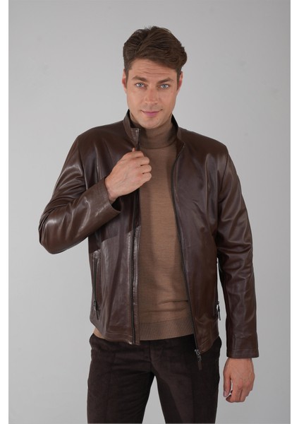 Erkek Kahve Gerçek Deri Ceket DM24K24002_D11