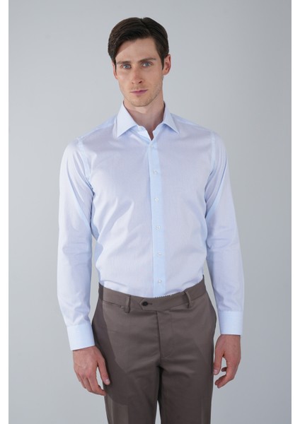 Regular Fit Cepsiz Pamuk Açık Mavi Erkek Gömlek GMKLS250054_33