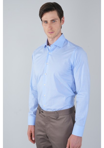 Regular Fit Uzun Kollu Pamuk Açık Mavi Erkek Gömlek GMEKS250010_33