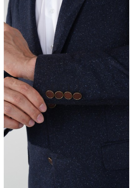Comfort Fit Lacivert Mono Yaka Çift Yırtmaçlı 6 Drop Erkek İpek Yün Ceket PCK24K24207_D39 modelleri