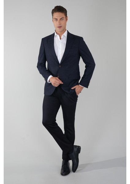 Comfort Fit Lacivert Mono Yaka Çift Yırtmaçlı 6 Drop Erkek İpek Yün Ceket PCK24K24207_D39 indirimleri