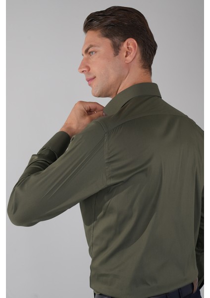Regular Fit Klasik Yaka Cepsiz Haki Erkek Gömlek GMKLS4KC242059_D49 fiyatları