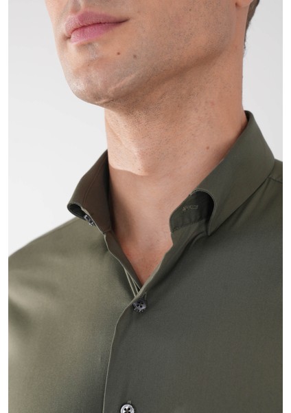 Regular Fit Klasik Yaka Cepsiz Haki Erkek Gömlek GMKLS4KC242059_D49 modelleri