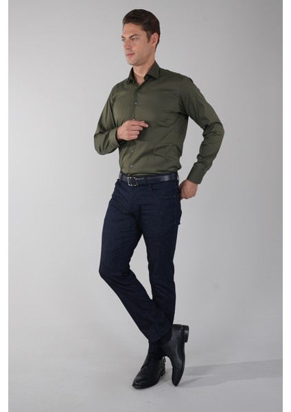 Regular Fit Klasik Yaka Cepsiz Haki Erkek Gömlek GMKLS4KC242059_D49 indirimleri