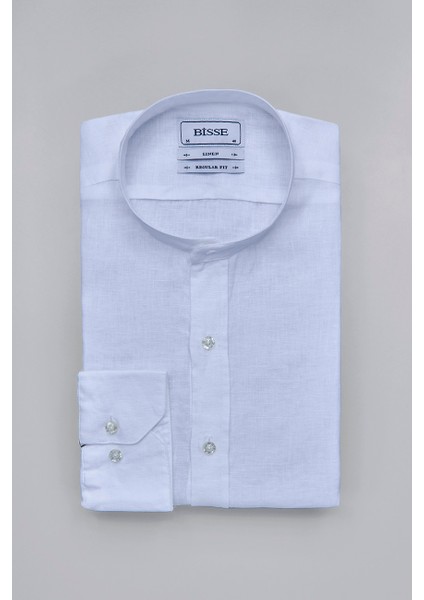 Regular Fit Hakim Yaka Beyaz Keten Erkek Gömlek GMKTN8HY224011_D01 modelleri