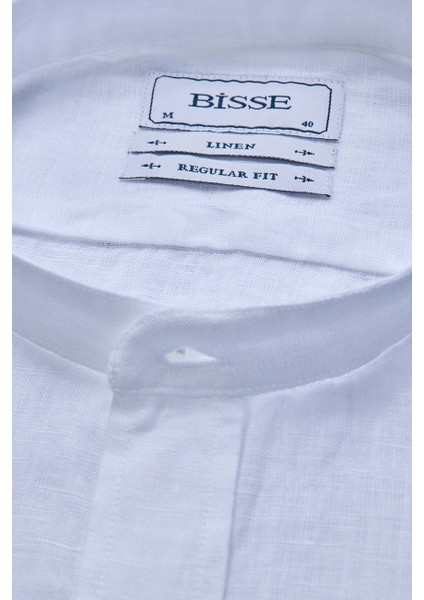 Regular Fit Hakim Yaka Beyaz Keten Erkek Gömlek GMKTN8HY224011_D01 fırsatları