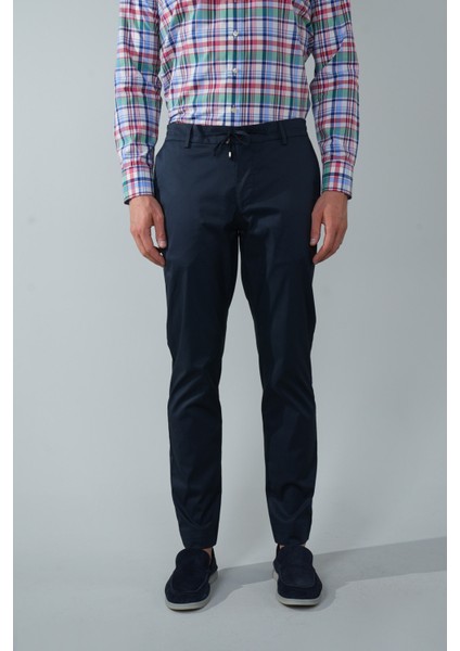 Erkek Lacivert Pamuklu Comfort Lastikli Bağcıklı Spor Pantolon PNS25Y25102_D39