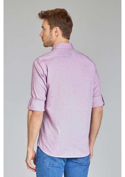 Regular Fit Yaka Düğmeli Mürdüm Pamuk Erkek Gömlek GMOKA1224003_D23 fiyatları