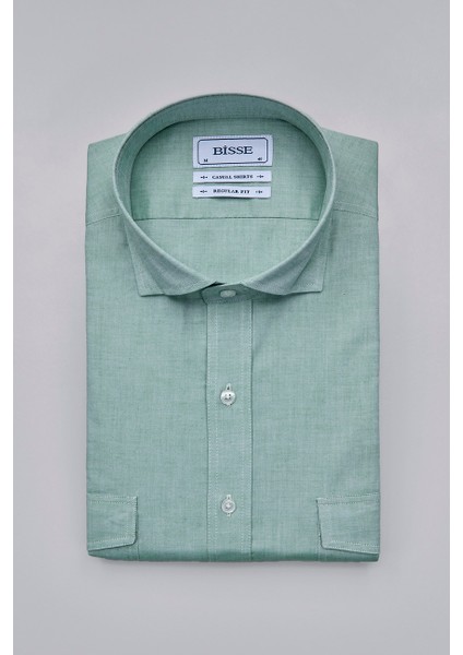 Regular Fit Yaka Düğmeli Yeşil Pamuk Erkek Gömlek GMOKA1224003_D47 modelleri