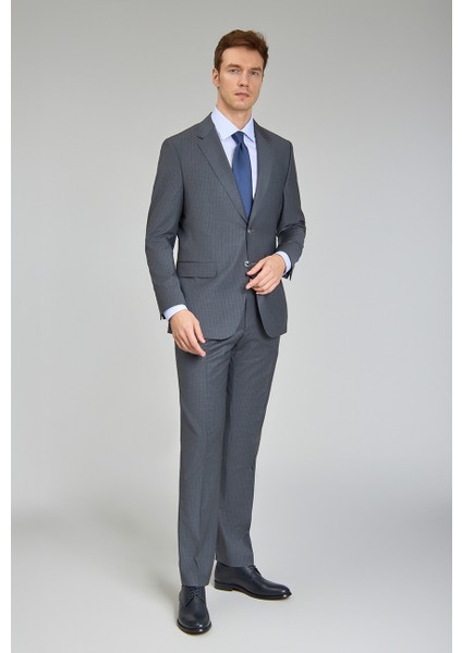 Gri Mono Yaka Çift Yırtmaçlı 6 Drop Yün Polyamid Lycra Slim Fit Takım Elbise PTK24K24213_D55